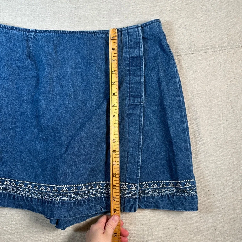 Blue Denim Embroidered Skort‎ Y2K 90s Granola Gorp Western Cotton Mini Wrap
